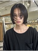 =メンズボブ/ダークアッシュ/ニュアンスパーマ／メンズウルフ