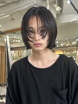 =メンズボブ/ダークアッシュ/ニュアンスパーマ／メンズウルフ