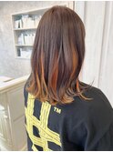 福山市Caary10代20代30代個性派ブリーチオレンジインナーカラー