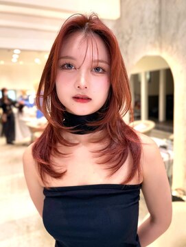 ロンドイディールバンダイ 新潟万代(Lond ideal) アプリコットオレンジくびれヘアハイライトカラー