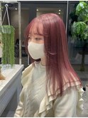 ピンクハイライト_ケアブリーチ_顔周りカット