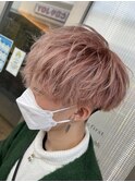 ＠マッシュショートピンクベージュミルクティーベージュブリーチ
