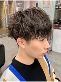 ダークアッシュニュアンスパーマ韓国マッシュベリーショート