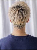 10代20代アップバングブリーチデザイン束感メンズカットa新所沢