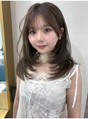 韓国ヘア/レイヤーカット/前髪/顔まわり/ミルクティーグレージュ