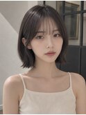小顔切りっぱなしボブ外ハネふわっとレイヤー透明感カラー