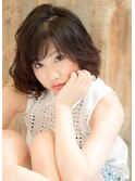 ゆるふわパーマ小顔シースルーバングボブ