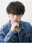 波巻きスパイラルパーマ前下がりラウンドマッシュミニウルフ