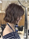 〒ミディアムパーマデジタルパーマボブパーマチェリーブラウン