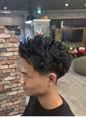 メンズ/メンズパーマ/ピンパーマ/黒髪/テーパーフェード10代20代