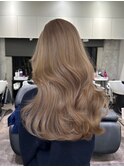 小顔ロングレイヤーカット顔周り夏グレージュカラー透明感カラー