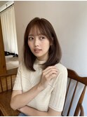 大人かわいいミディアムレイヤー/ピンクベージュ/シースルー前髪