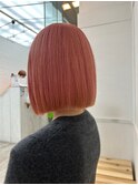 切りっぱなしボブ　ロブ　ピンク　ブリーチ　髪質改善ケアカラー