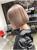 内巻きボブ/縮毛矯正/ピンクベージュ/ヌーディベージュ
