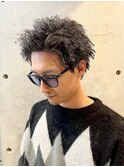 スパイキーショートツーブロックアップバングメンズパーマ