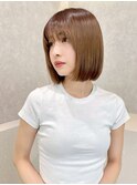 前下がりボブ/切りっぱなし/内巻きボブ/大人可愛い/薄めバング