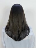 グレージュロング暗めカラー韓国ヘアオリーブベージュ_ba562141