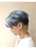 センターパートウルフ　エンドカラーロイヤルブルー