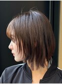 顔周りレイヤーカットグレージュカラーくびれボブショートカット