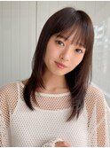 小顔 前髪 レイヤーカット くびれヘア ハイライトカラー"