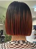 ショートボブ×アプリコットオレンジ×ハイライトカラー