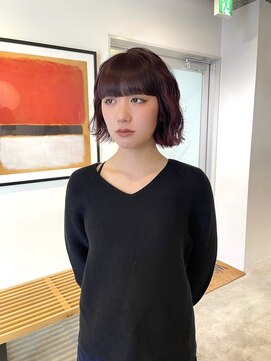 ルーム(Loom.) 切りっぱなしボブ ぷつっとボブ ワインレッド ぱっつん前髪