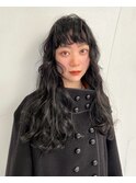 暗髪パーマ ワイドパーマ 顔まわりカット