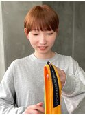 オレンジカラーワイドバングマッシュショートオレンジブラウン