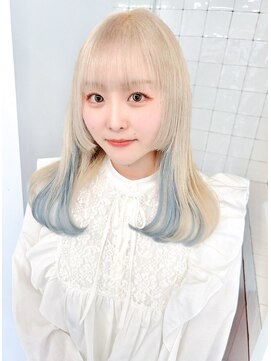 フウ(fuh) デザインカラー/ホワイト/水色/インナーカラー/ダブルカラー