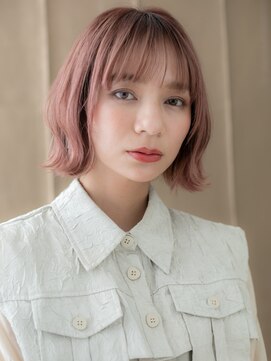 カバーヘア ブリス 志木南口駅前店(COVER HAIR bliss) ミルクティーピンクベージュ/外ハネボブ/小顔カット/ハイトーンe