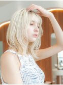20代30代大人かわいいグレーベージュ前髪パーマ小顔ボブ