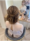 ハーフアップ　ボブヘアセット　お呼ばれヘア　巻き髪