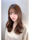 小顔バンググレーベージュレイヤーロングスタイル♪