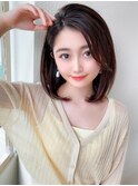 イメチェン美髪外ハネボブミディアムストレート寒色系カラー