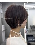 美髪シアーカラーピンクブラウンショートカット切りっぱなしボブ