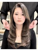 【レイヤーロング】王道モテヘアグレージュかきあげレイヤー