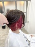 グレージュ×インナーカラーピンク