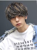 メンズマッシュショートソフトツイストパーマメッシュハイライト