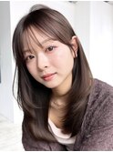 グレージュロング暗めカラー韓国ヘア顔周りレイヤー_F31129