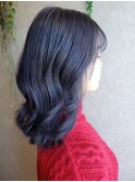 ニセ黒染め×ケアカラー×ネイビーブルー