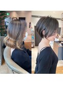 《30代40代》白髪ぼかしハイライト×前下がりボブ【イケダ】