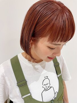美容室ヒラトヤ 都南店 大人かわいい耳掛け束感ショート☆透明感コーラルオレンジ