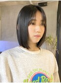 黒髪ボブ 長め 前髪あり 髪質改善 オージュアトリートメント