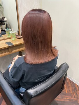 シャンドゥール 栄店(CHANDEUR) ツヤ髪ストレート髪質改善 ピンクブラウン 外ハネくびれミディ