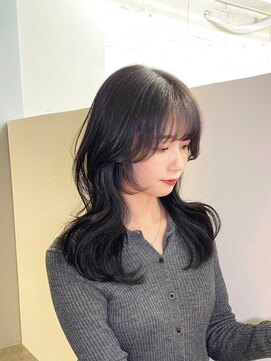 ノク 渋谷(nok) 顔周りレイヤーカット_グレーベージュレイヤーロング黒髪