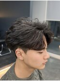 韓国へアカルマパーマワックスなしセンターパート黒髪ウルフ
