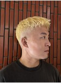 フェザーパーマグレーブルーカラー刈り上げショートバング