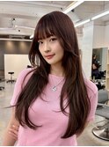 Y2Kザクザクフェイスレイヤーワイドバングロングへア20代30代