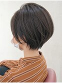 夏カラー×ブリーチなし暗髪透明感くびれショートボブ小顔ヘア