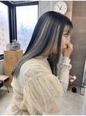 ロングヘア　デザインカラー　ホワイトベージュ　ローライト